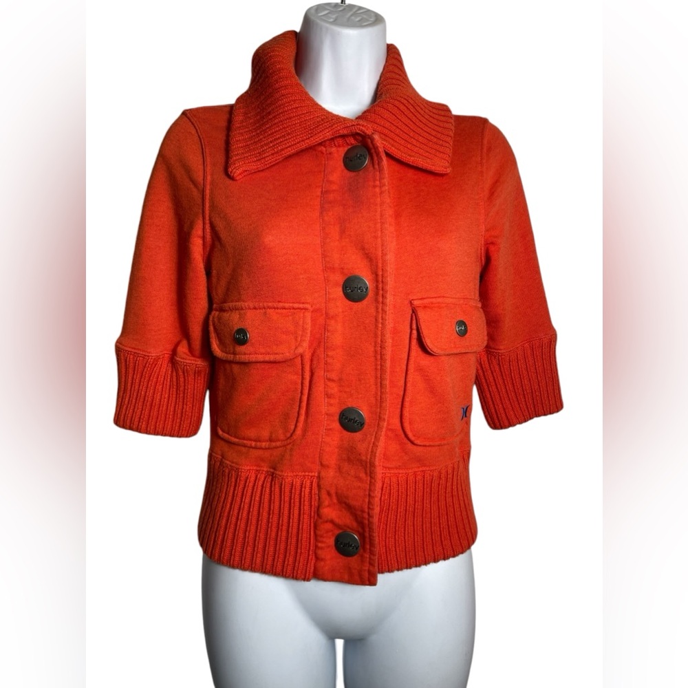 Hurley jacket women’s size small orange knit button-down top knit cropped 🧡🧡